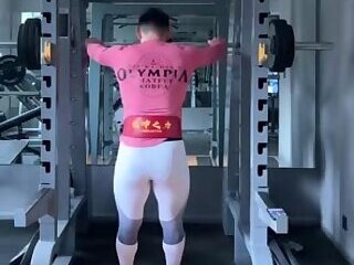 A Chinese Muscle Man Workout in Sexy Tights With A Small Cock 01